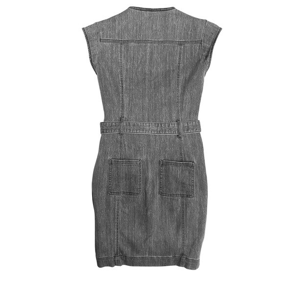 WHBM Women's Snap Button Front Gray Acid Wash Belted Denim Mini Dress - Picture 7 of 10